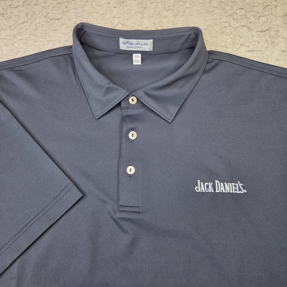 Peter Millar Summer Comfort Polo Shirt Mens 2XL Black JACK DANIELS Golf Stretch